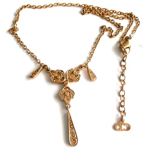 dior gold plated crystal necklace|genuine christian Dior necklace.